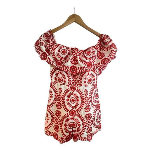 ENTRO Orange floral embroidered Romper Shorts with on/off neckline SZ 4 - Picture 2 of 9